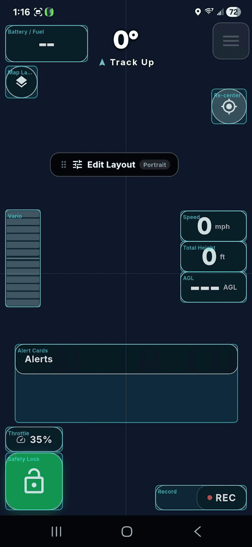 App customizable cockpit with vario, speed, altitude, and alerts