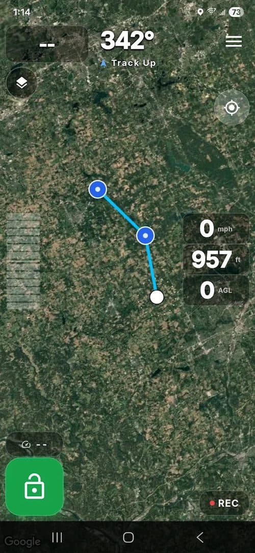 App moving map with flight track, speed, and altitude